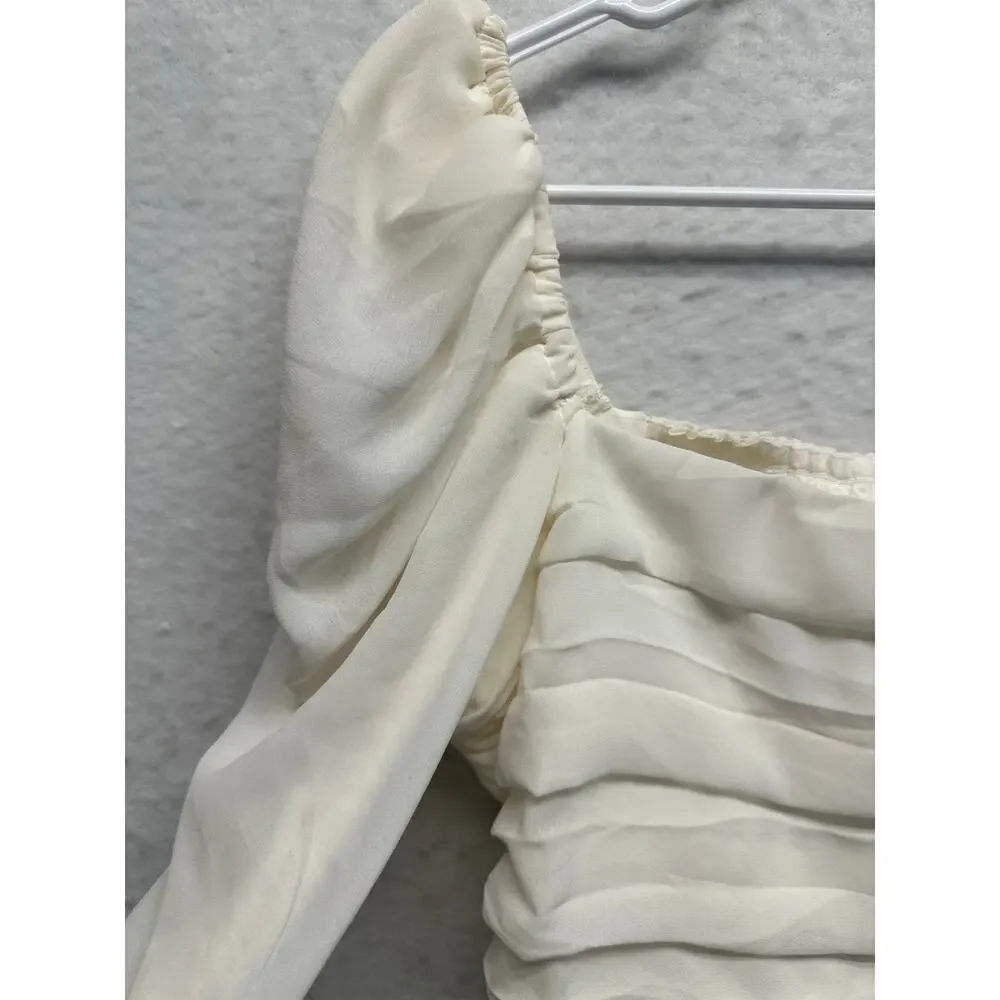Abercrombie & Fitch White Ruched Puff Sleeve Crop Blouse L Romantic Peasant Top